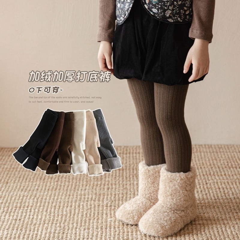 女童加绒加厚打底裤冬季纯棉儿童连裤袜韩版外穿女宝宝打底袜冬款