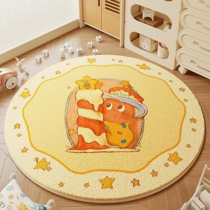 卡通星星人圆形儿童房卧室地毯仿羊绒防水防污可爱茶几毯防滑耐磨