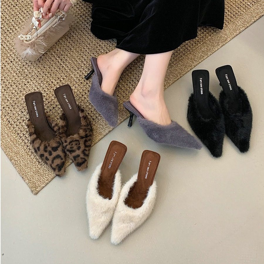 水貂毛气质名媛性感包头拖女细高跟毛毛拖鞋法式设计感懒人穆勒鞋,女鞋,毛毛鞋,淘宝优惠券,粉丝福利购,淘宝优惠卷