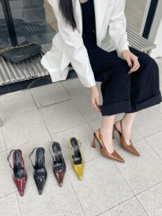 2024新款欧美细跟女半包高跟鞋名媛宴会一字带扣尖头女凉鞋