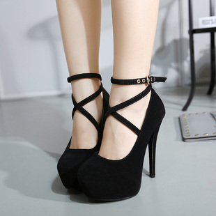 14cm黑色大码高跟鞋浅口防水台时尚性感气质女士单鞋34到42码