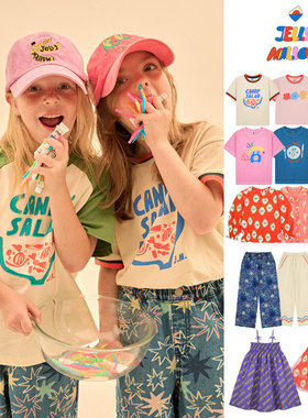 26SS新款Jelly Mallow JM儿童T恤长袖衬衣印花裙子长裤男女短袖