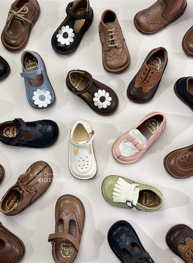 85Z 25SS现货意大利EUREKA儿童手工皮鞋太阳花T字公主鞋复古系带