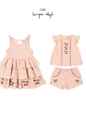 26HS新款现货丹麦Konges Slojd KS儿童连衣裙樱桃短裤甜美飞飞袖