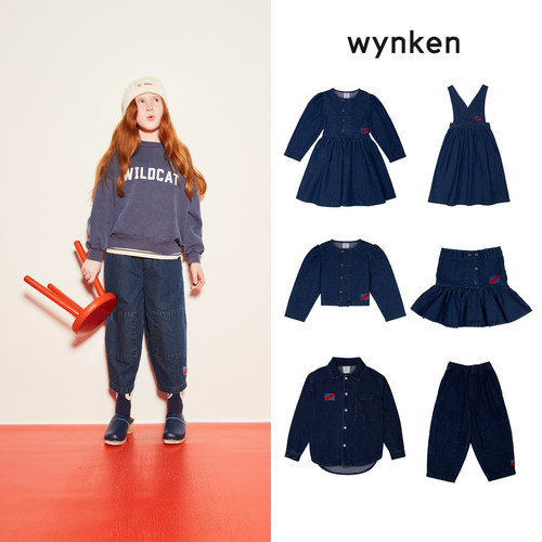 3折 24AW秋冬英国 Wynken 牛仔系列儿童连衣裙衬衫长裤套装裙