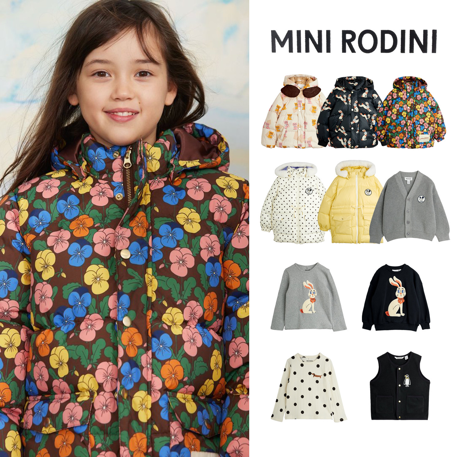 MINIRODINI童装连帽波点棉服