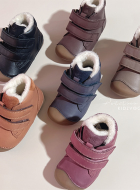 85Z现货丹麦bundgaard兔子鞋儿童皮鞋皮靴羊毛加绒保暖秋冬魔术贴