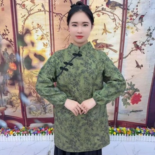 中式 围裙宽松防污耐磨外穿成人罩衣餐饮做饭防护套羽绒棉服女 长袖