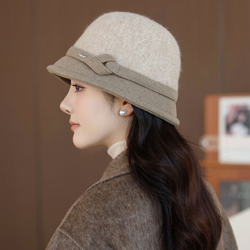 秋冬妈妈羊毛呢帽子女法式显脸小渔夫帽赫本风复古中老年保暖盆帽