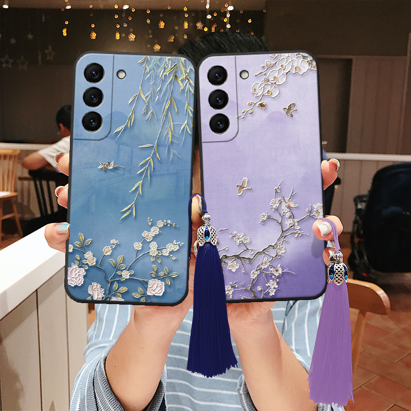 适用三星立体浮雕国风花鸟手机壳