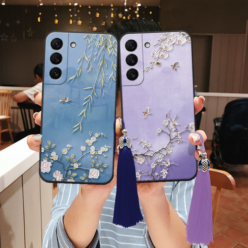 适用三星立体浮雕国风花鸟手机壳