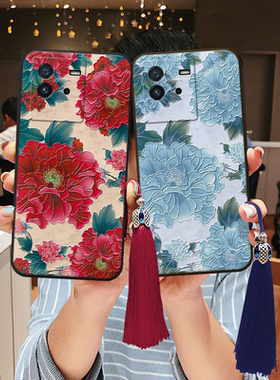 适用iqoo立体浮雕油画13牡丹neo10蔷薇pro手机壳12玫瑰z9turbo+硅胶z8妈妈neo9s气质x老人7气质6花朵11红色软