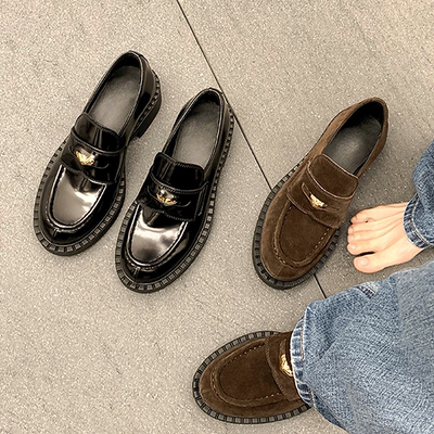 真皮英伦金币厚底不累脚乐福鞋