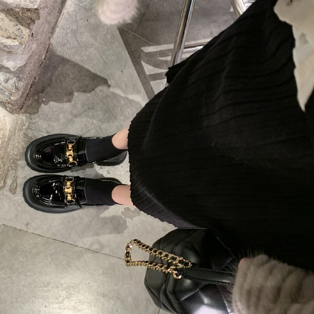 粗跟乐福鞋英伦风金属扣小皮鞋