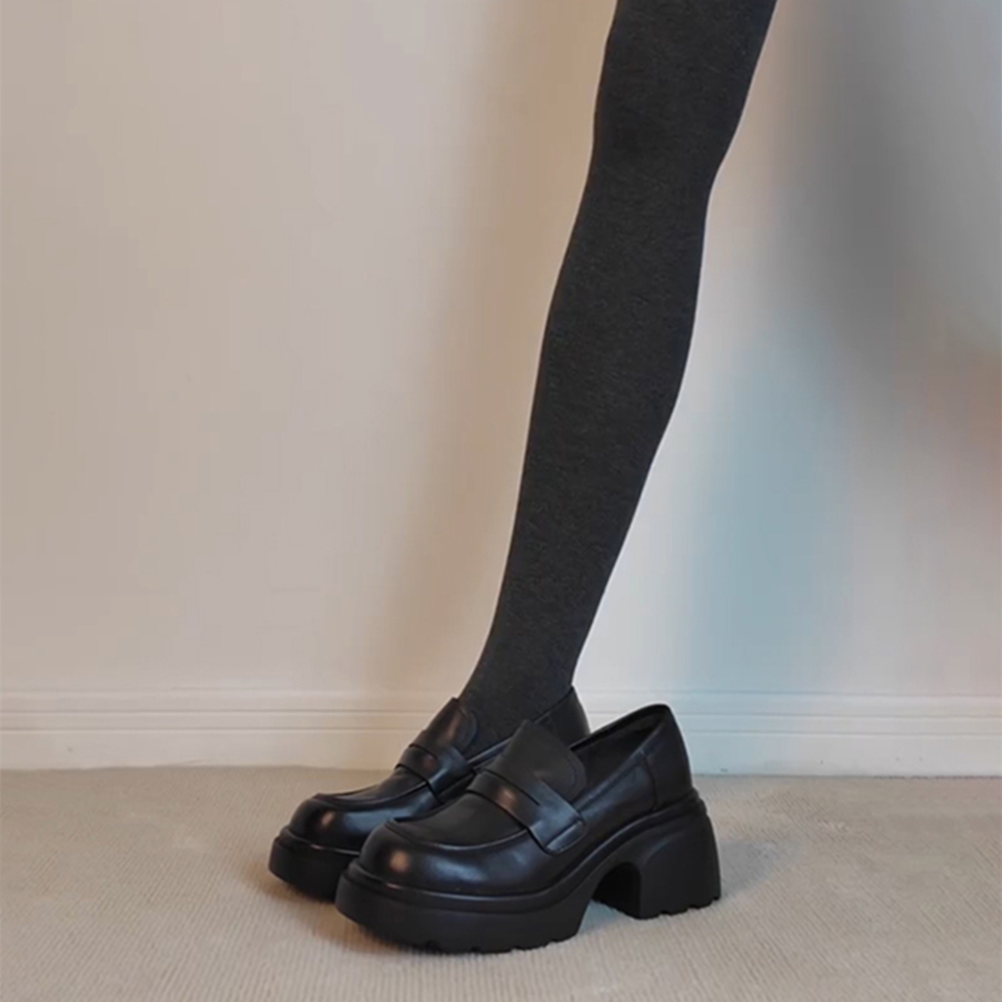 厚底松糕一脚蹬乐福鞋女