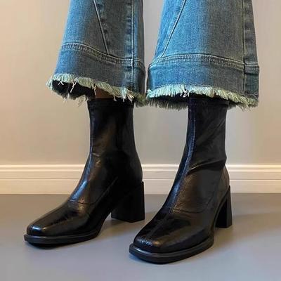 马丁靴高跟瘦瘦靴法式复古