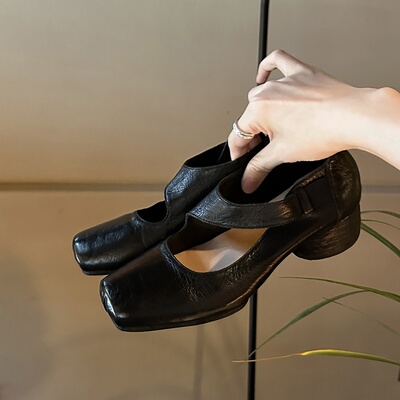 方头粗跟玛丽珍鞋韩版小皮鞋单鞋