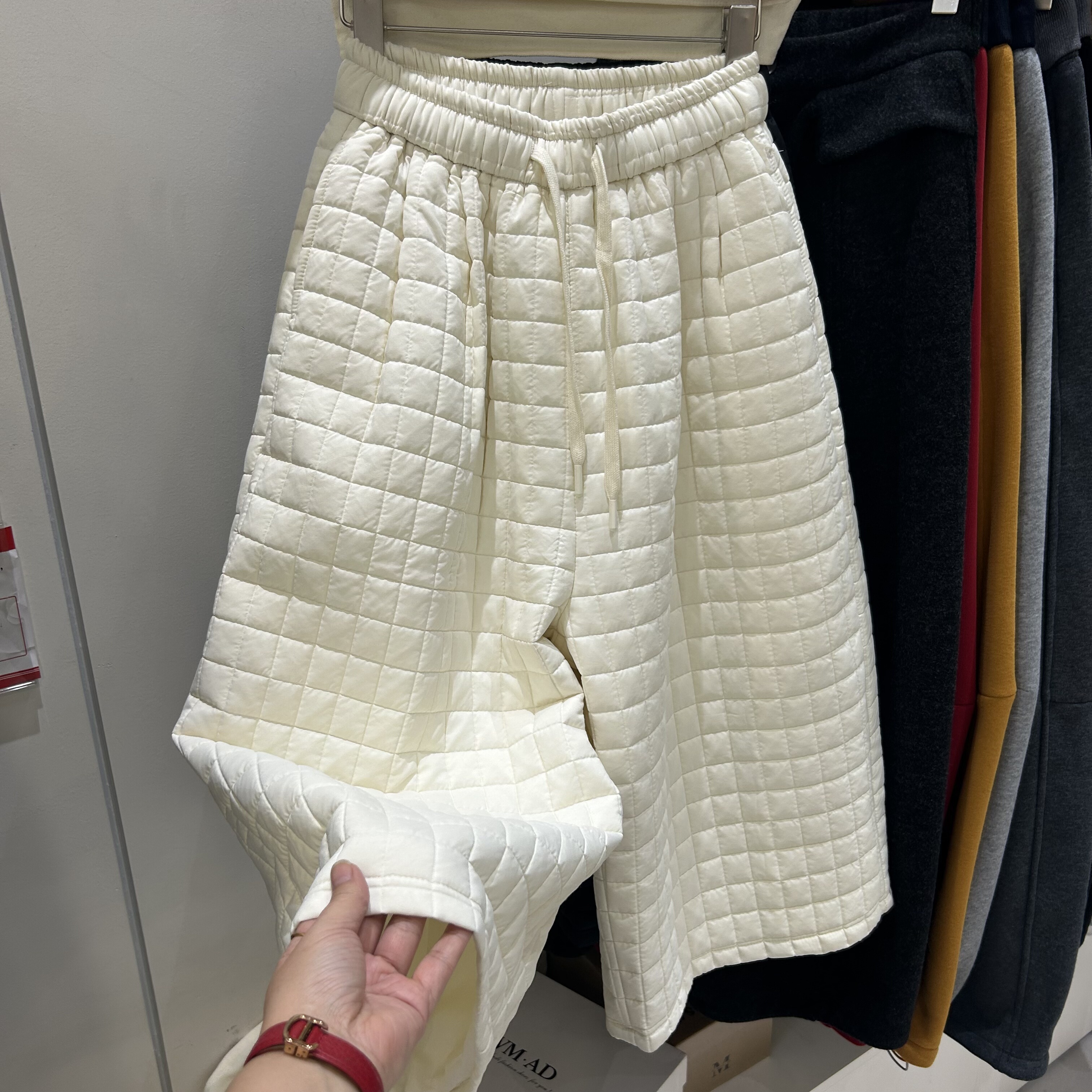 韩系夹棉加厚八分阔腿裤女冬2025冬季小个子宽松直筒裤洋气休闲裤