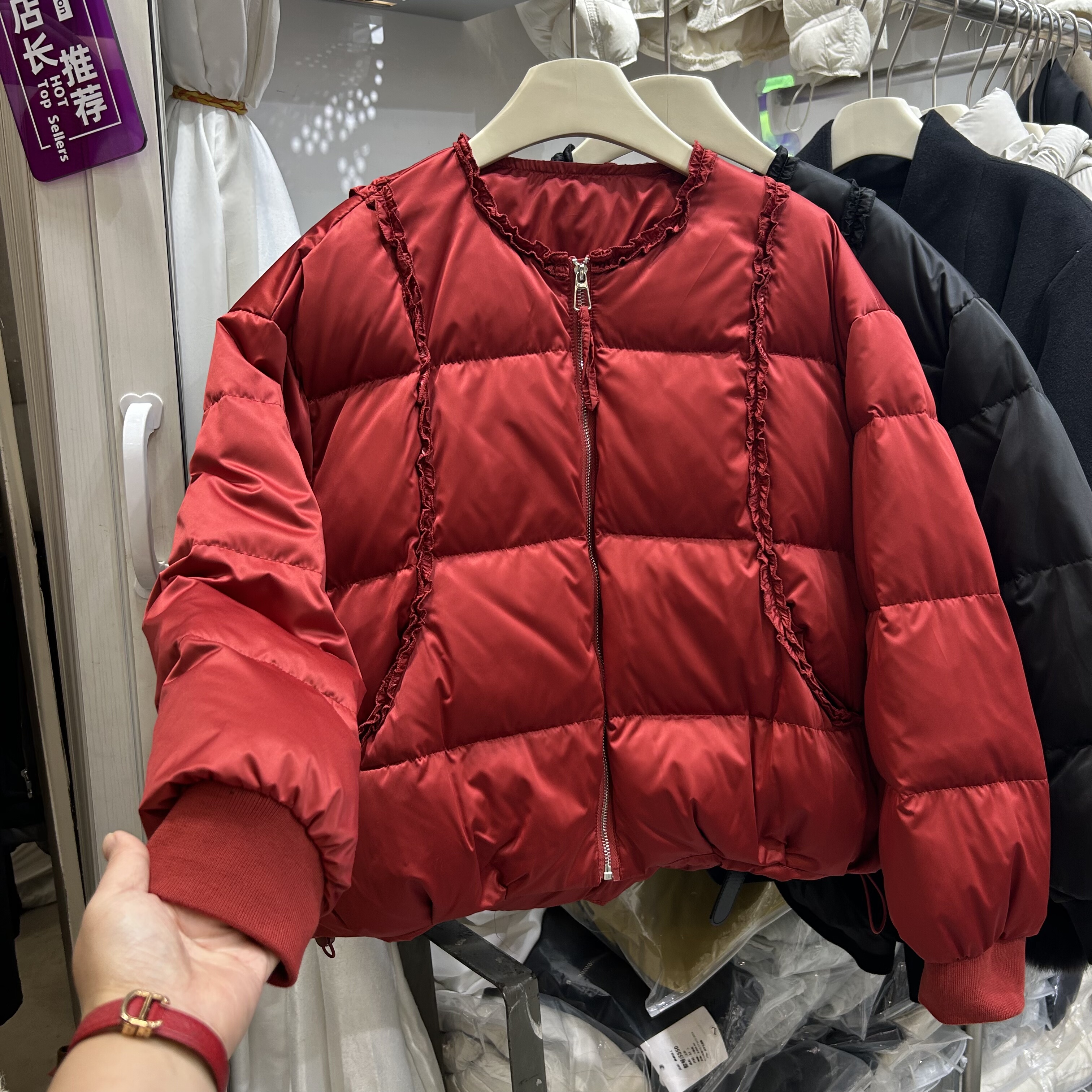 2025冬新款复古宽松高级感木耳花边90白鸭绒羽绒服女百搭简约外套