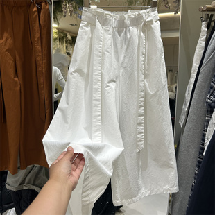 韩系2026春款松紧腰腰带休闲阔腿裤女裤个子百搭洋气宽松九分裤潮
