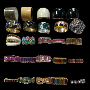 Vintage中古 复古百搭气质夸张宽版指环珐琅戒圈彩钻戒指孤品合集