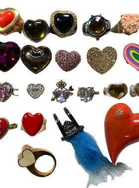 Vintage中古 爱心元素心形夸张气质复古风百搭时髦孤品戒指合集