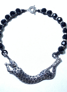 Vintage中古欧洲回流GUESS打标个性夸张琉璃珠大豹子短款时髦项链