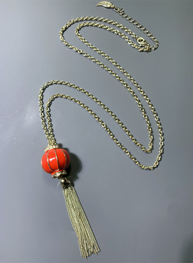 Vintage中古 Suanee打标立体灯笼造型中国风红色流苏中长款项链