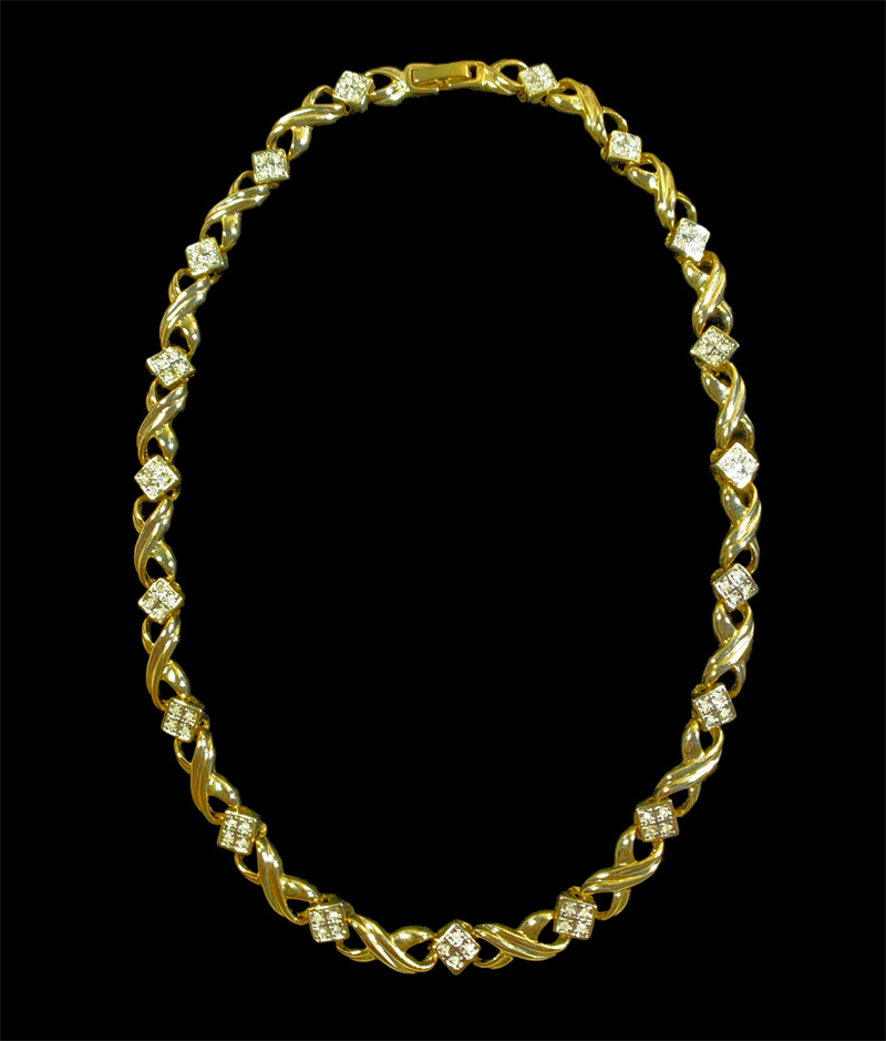 Vintage中古淡金色莱茵石镶嵌幸运数字8造型短款锁骨链项链女