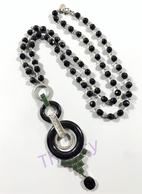 JOANRIVERS打标黑色琉璃珠项链