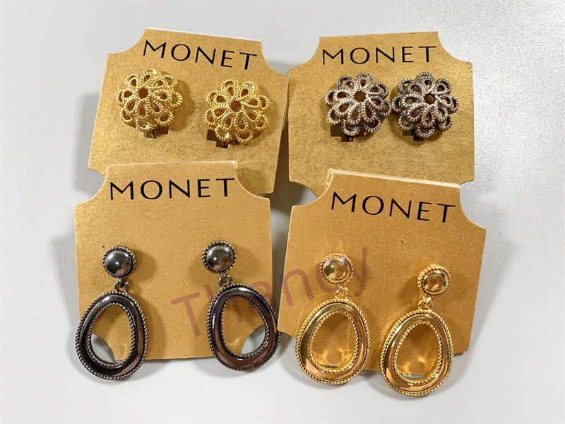 Vintage中古美国MONET打标无痛缓冲耳夹宫廷风金属质感耳环合集
