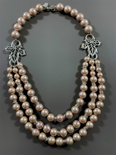PG打标珠光灰紫色珍珠项链