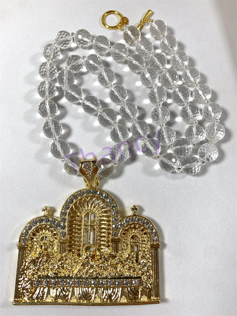 vintage中古 joanrivers打标透明切面琉璃世界名画最后的晚餐项链