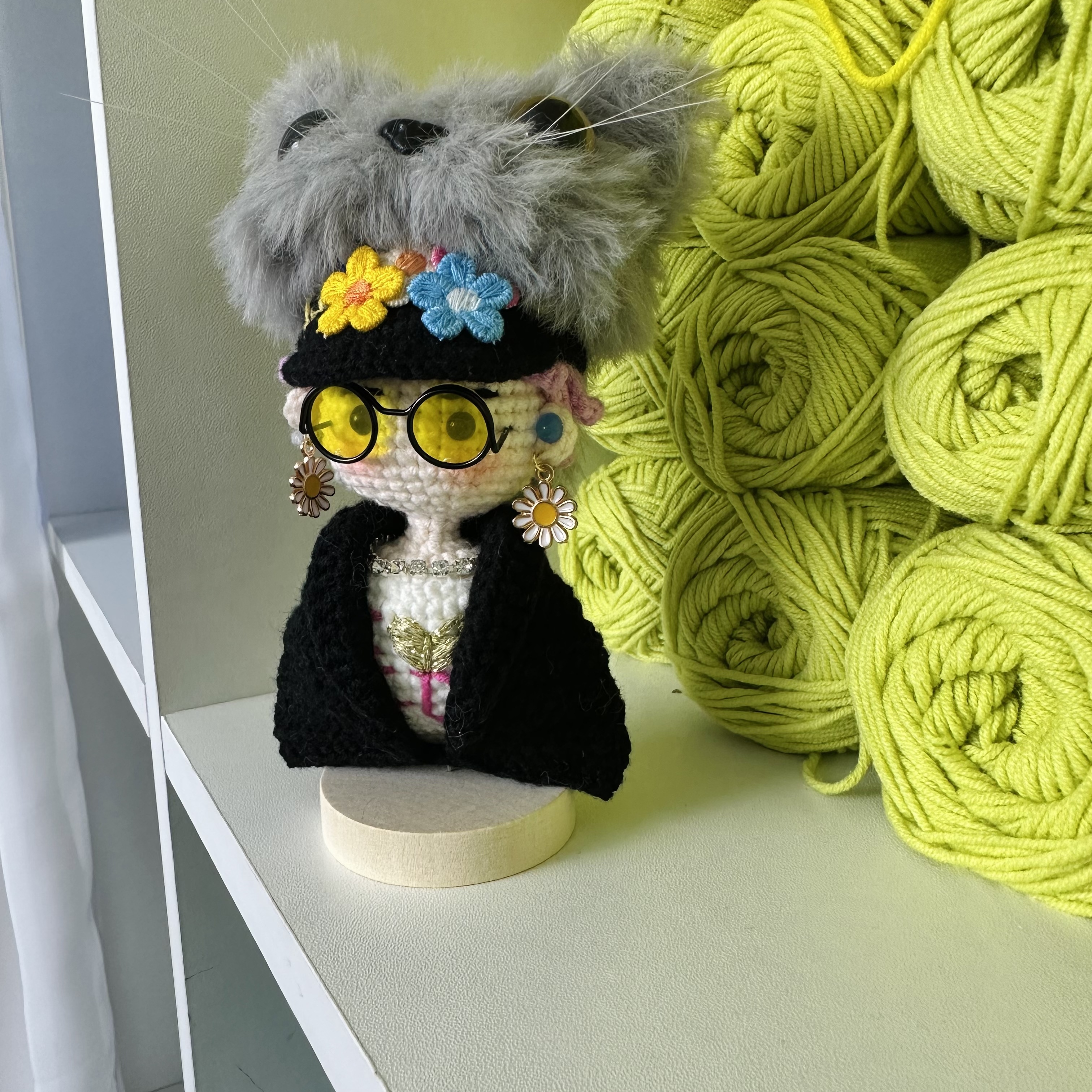 毛线钩织鸡涌澳门演唱会猫帽玩偶