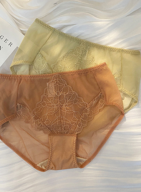 PK11389 大爱自留 纯棉内档舒适透气网纱蕾丝中腰内裤女夏季薄款