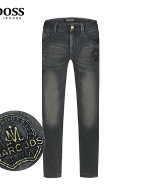 JEDOSS/爵迪斯男装秋冬专柜新款字母烫金烫钻灰色牛仔裤JZ015