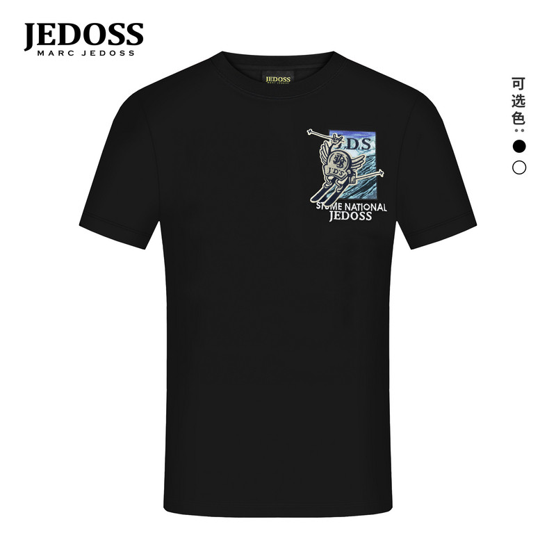 JEDOSS/爵迪斯男装2026春夏新款滑雪公仔贴布刺绣短袖T恤潮AM107