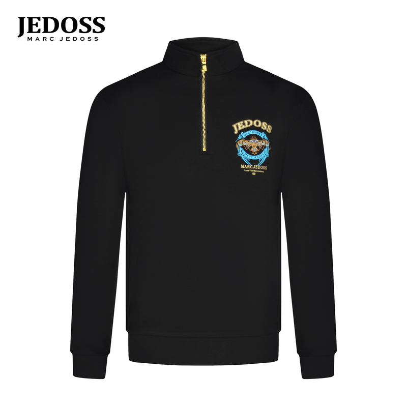 JEDOSS/爵迪斯男装2025秋季新款LOGO金线刺绣立领长袖卫衣BZ005