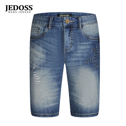 JEDOSS/爵迪斯男装2026春夏新款字母星星压凸胶印牛仔中裤YH435