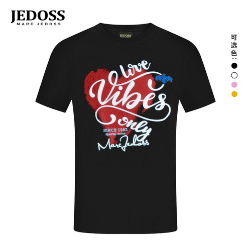 JEDOSS/爵迪斯男装2026春季新款爱心字母闪纱刺绣短袖T恤潮BZ065