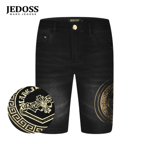 JEDOSS/爵迪斯男装夏季新款经典LOGO烫金烫钻牛仔五分裤093SX