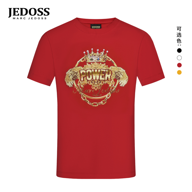 JEDOSS/爵迪斯男装2025春季专柜新款简约欧式数码胶印短袖T恤683