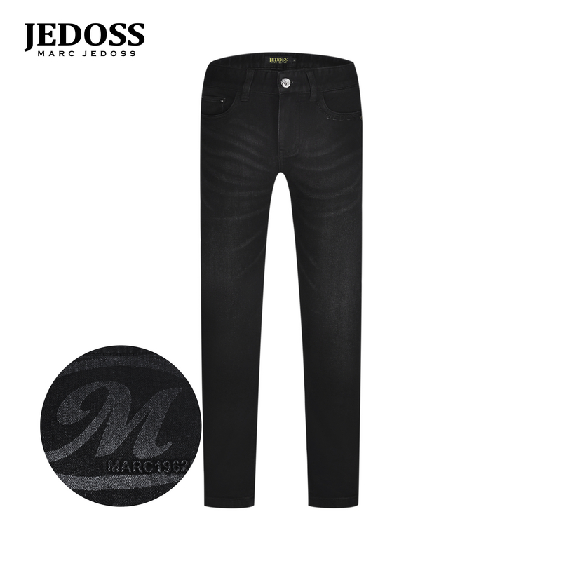 JEDOSS/爵迪斯男装2025秋冬新款字母压凸水印黑色牛仔裤YL862B