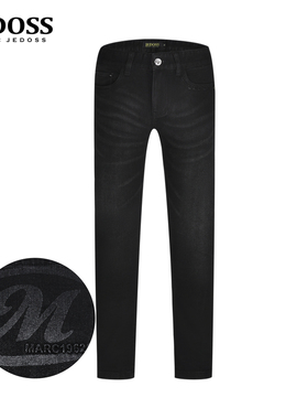 JEDOSS/爵迪斯男装2025秋冬新款字母压凸水印黑色牛仔裤YL862B