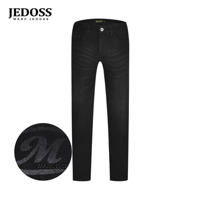 JEDOSS/爵迪斯男装2025秋冬新款字母压凸水印黑色牛仔裤YL862B