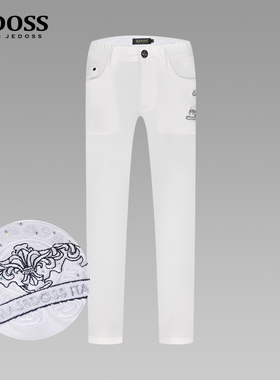 JEDOSS/爵迪斯男装夏季专柜新款简约白色刺绣牛仔裤长裤BC019