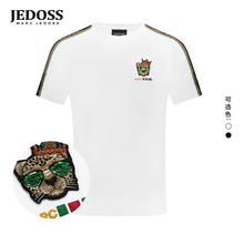 JEDOSS/爵迪斯年夏季款新款男士虎头刺绣白色修身短袖T恤S136