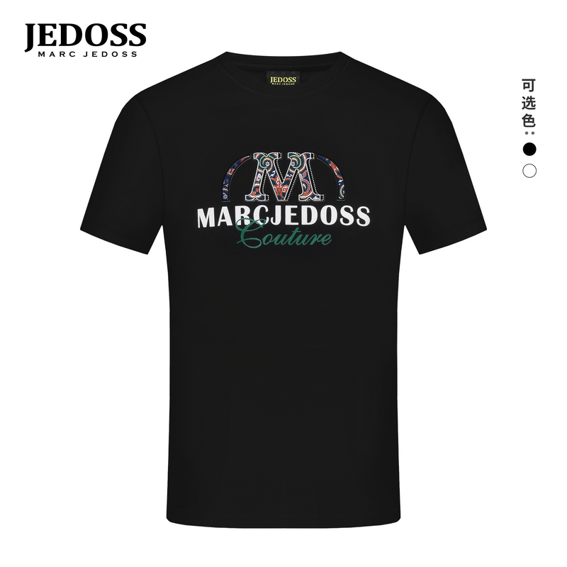 JEDOSS/爵迪斯男装2025春季新款简约字母刺绣国风短袖T恤潮MG701