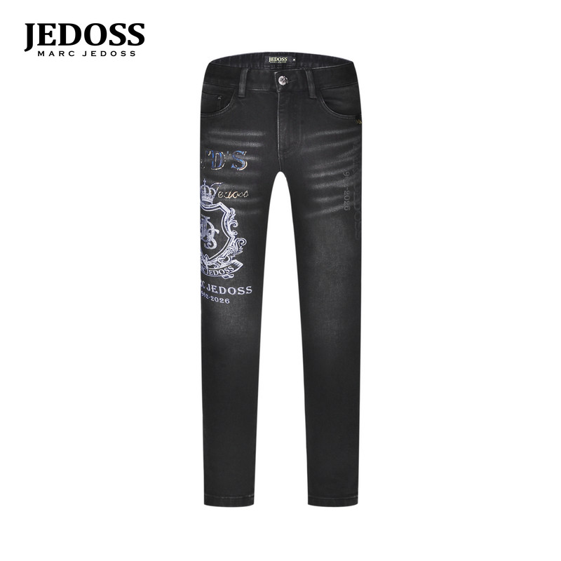 JEDOSS/爵迪斯男装秋冬专柜新款欧式烫钻胶印牛仔裤潮YF253