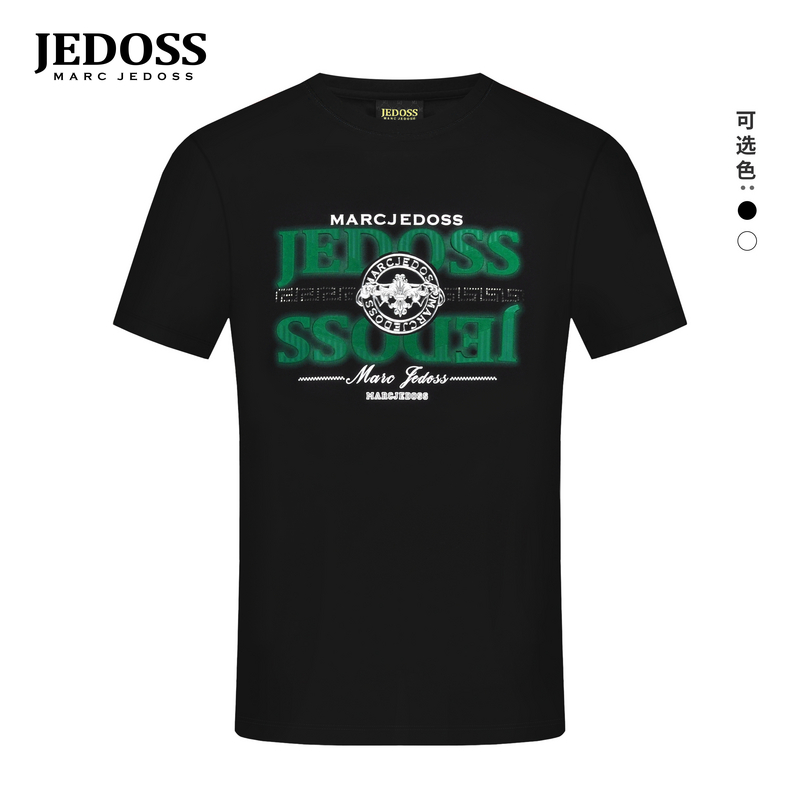 JEDOSS/爵迪斯男装2025春季新款字母立体雕刻喷绘胶印短袖T恤801